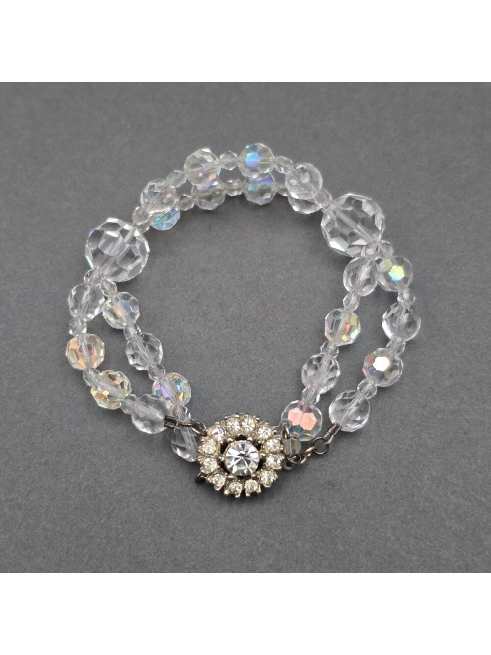 Vintage Bergere AB Crystal Bracelet Double Strand Rhinestone Box Clasp 7.5"